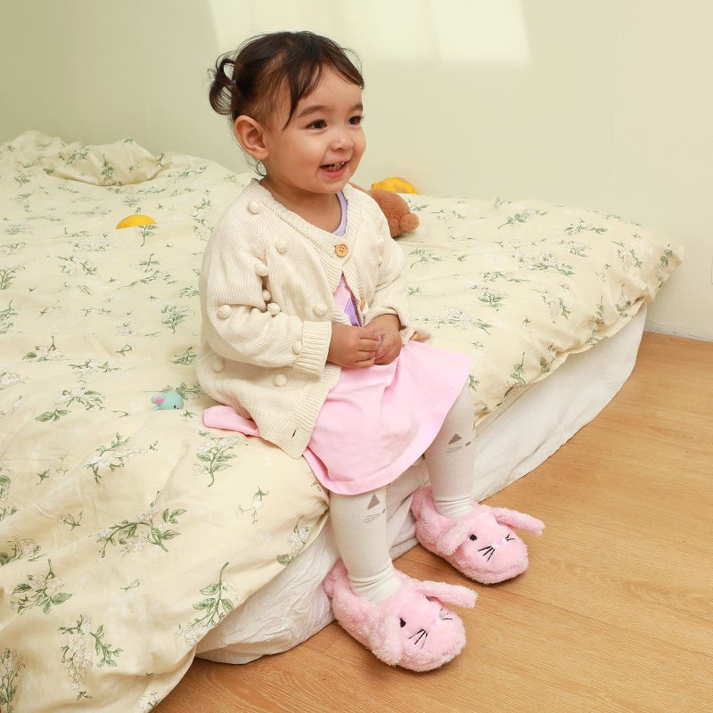 ESTAMICO Boys Girls Plush Warm Cute Bunny House Slippers Fuzzy Indoor Bedroom Shoes for Toddler Kids Pink 5-6 M - Image 2